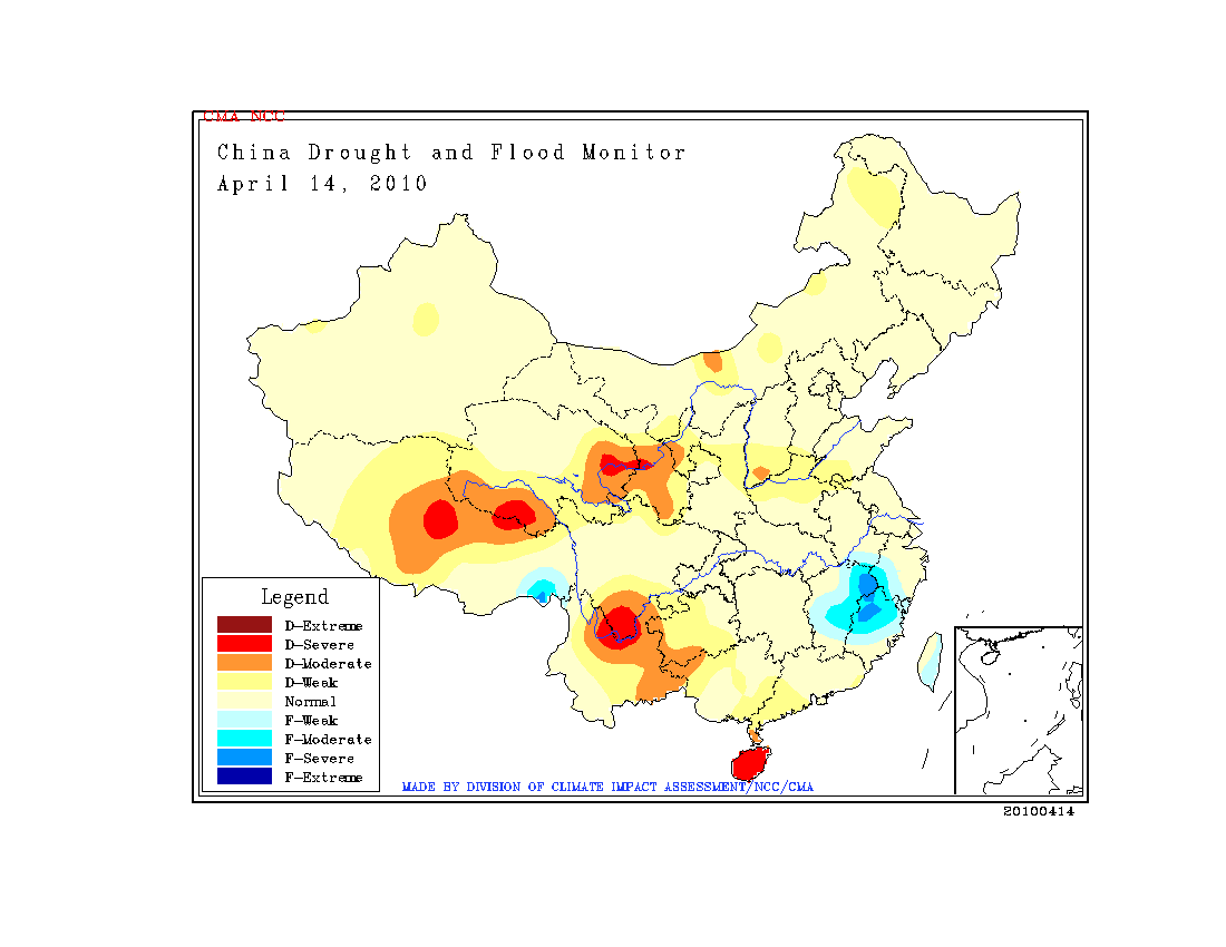 China Drought and Flood Monitor on 14 April 2010